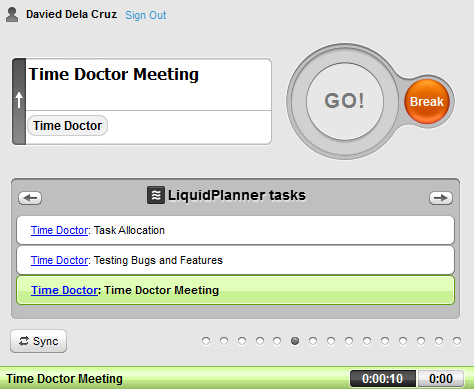 tracking time on liquidplanner tasks with time doctor